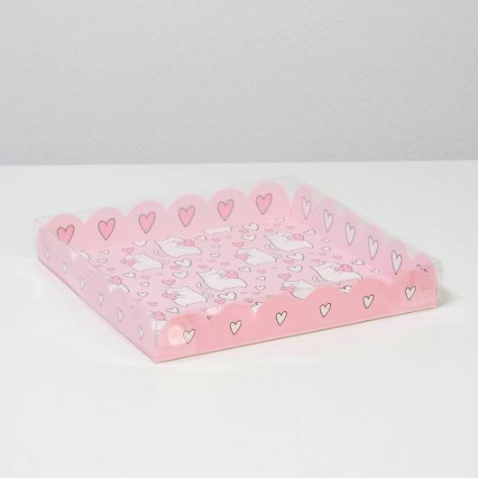 Коробка для кондитерских изделий с PVC-крышкой Love, 21 × 21 × 3 см